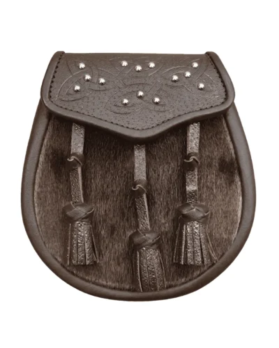 Sporran with Celtic Brown Leather Flap and Studs
